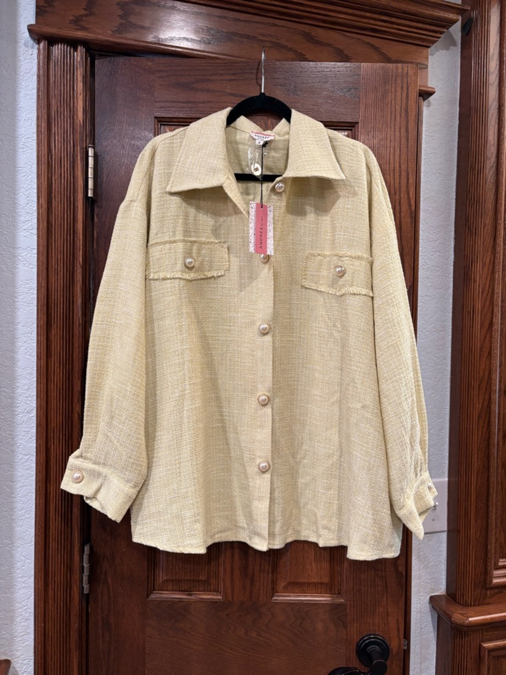 Andrée by Unit $54 NWT Daydreams Yellow Tweed Pearl Shacket 1X P2P 26-27” - Picture 2 of 10